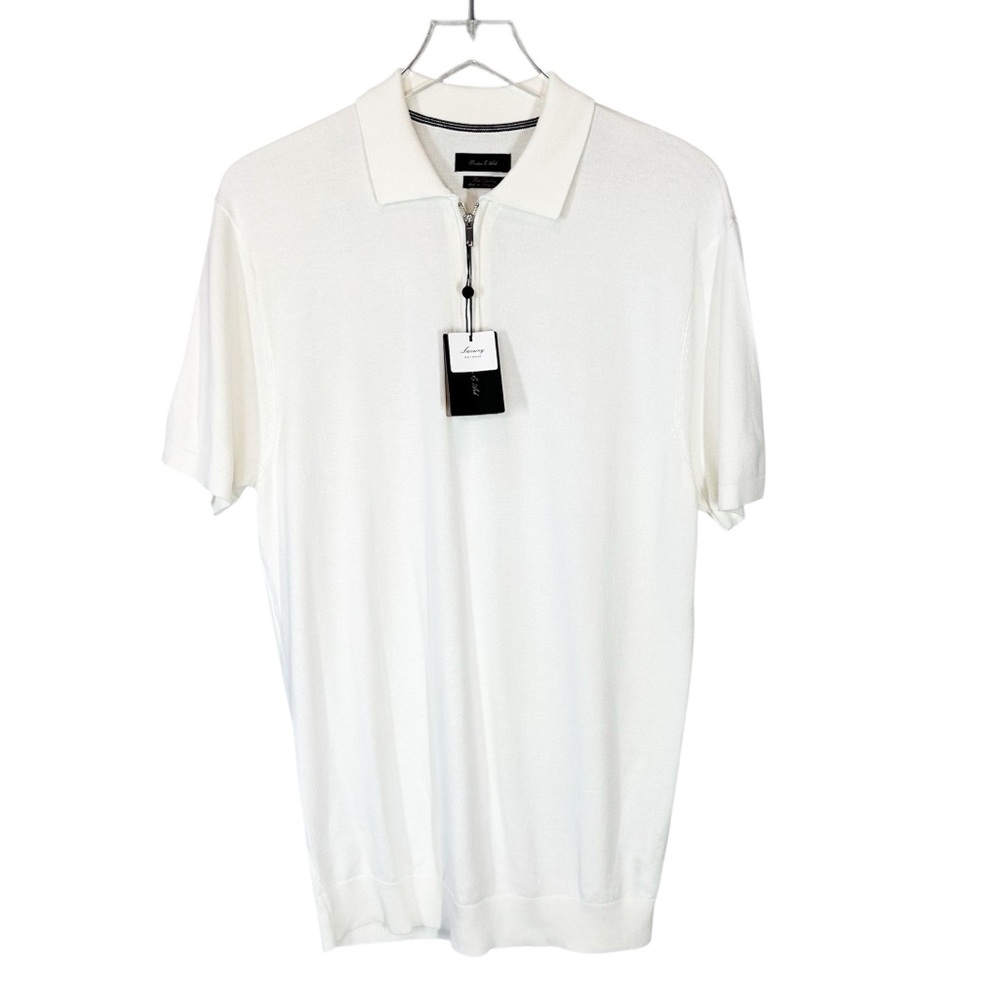 PORTER & ASH Men's Large Ivory Short Sleeve Collared Lightweight Sweater 1/4 Zip
